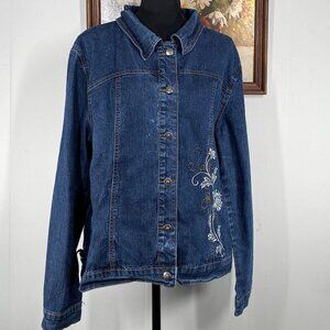 Jeanbay Denim Jean Jacket Women's 2X Blue Floral Embroidered Casual